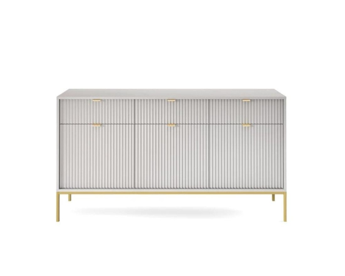 Deine Möbel 24 Kommode NOVO 154 Sideboard Weiß Grau Schwarz Premium (Set, 3 St., Wohnzimmer Flur), geriffelte Fronten 154 cm breit 3-türig mit 3 Schubladen von Deine Möbel 24