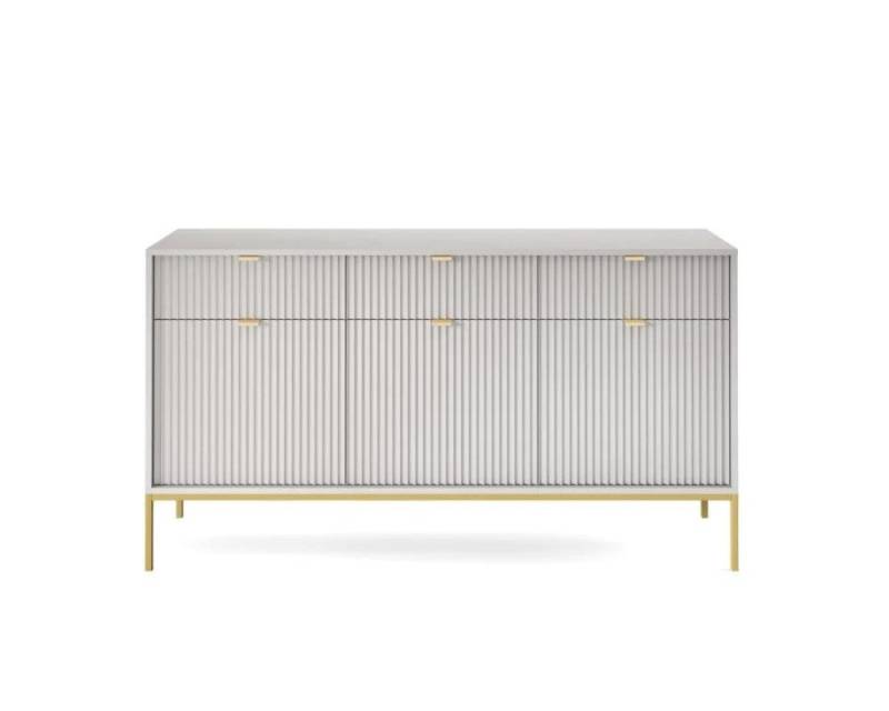 Deine Möbel 24 Kommode NOVO 154 Sideboard Weiß Grau Schwarz Premium (Set, 3 St., Wohnzimmer Flur), geriffelte Fronten 154 cm breit 3-türig mit 3 Schubladen von Deine Möbel 24