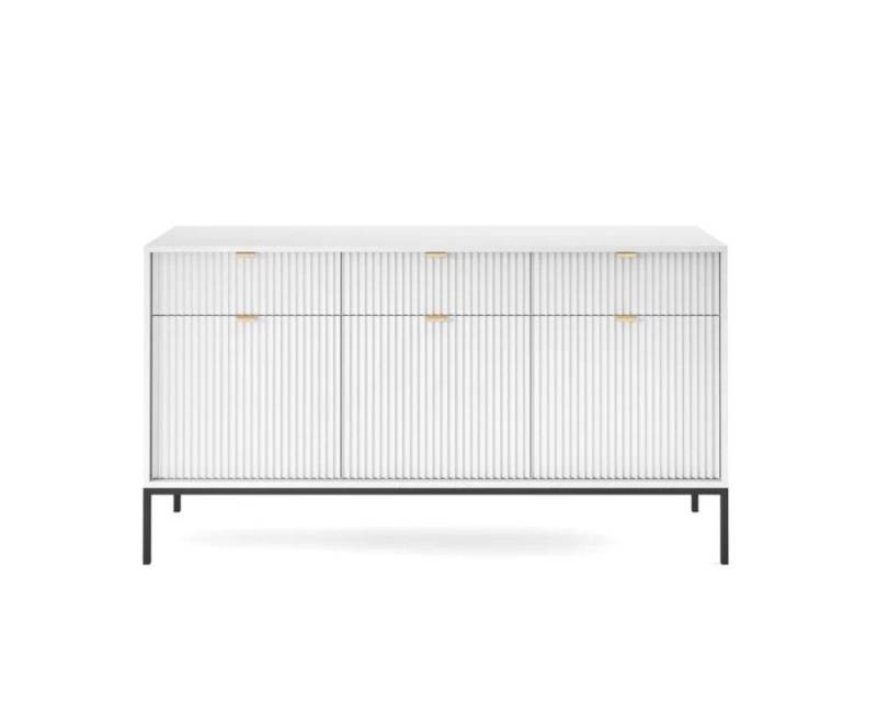Deine Möbel 24 Kommode NOVO 154 Sideboard Weiß Grau Schwarz Premium (Set, 3 St., Wohnzimmer Flur), geriffelte Fronten 154 cm breit 3-türig mit 3 Schubladen von Deine Möbel 24