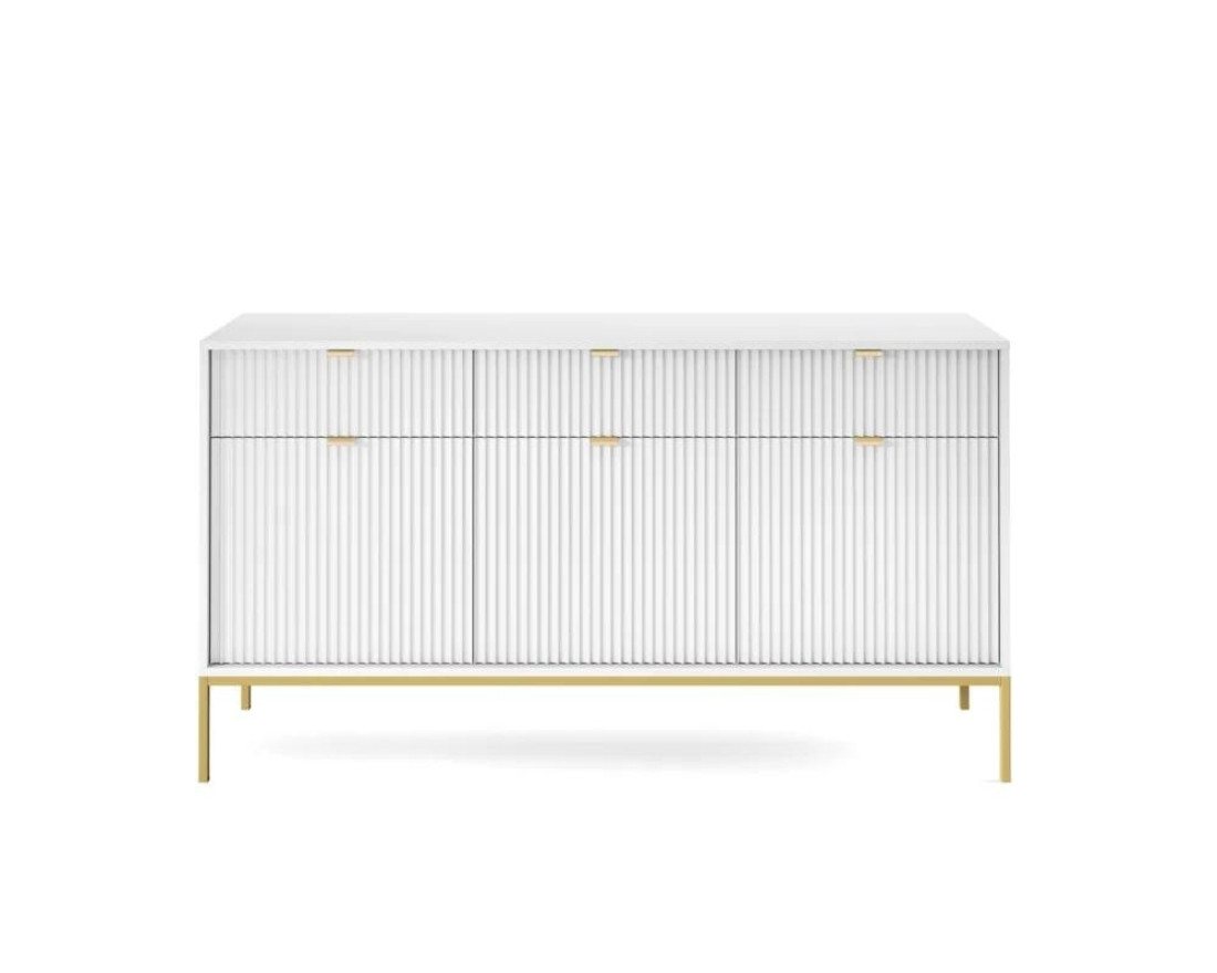 Deine Möbel 24 Kommode NOVO 154 Sideboard Weiß Grau Schwarz Premium (Set, 3 St., Wohnzimmer Flur), geriffelte Fronten 154 cm breit 3-türig mit 3 Schubladen von Deine Möbel 24