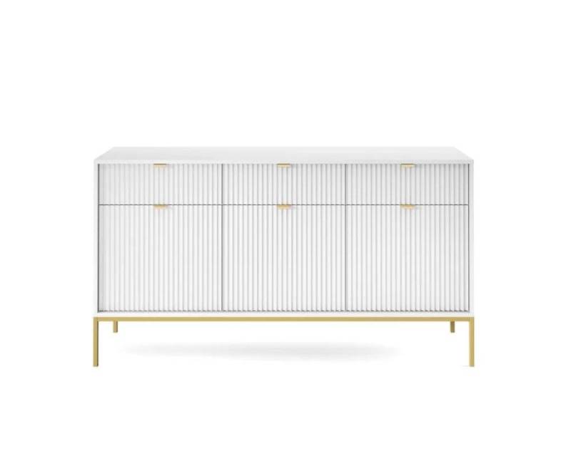 Deine Möbel 24 Kommode NOVO 154 Sideboard Weiß Grau Schwarz Premium (Set, 3 St., Wohnzimmer Flur), geriffelte Fronten 154 cm breit 3-türig mit 3 Schubladen von Deine Möbel 24