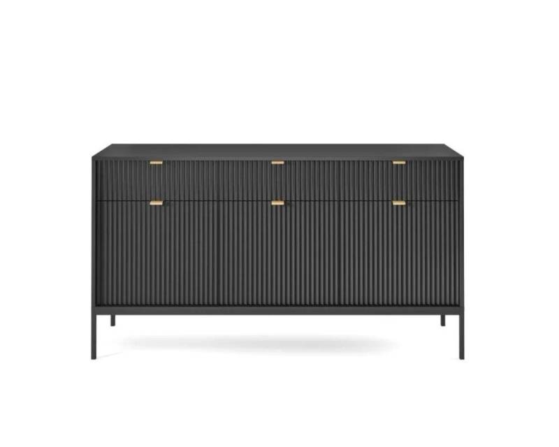 Deine Möbel 24 Kommode NOVO 154 Sideboard Weiß Grau Schwarz Premium (Set, 3 St., Wohnzimmer Flur), geriffelte Fronten 154 cm breit 3-türig mit 3 Schubladen von Deine Möbel 24