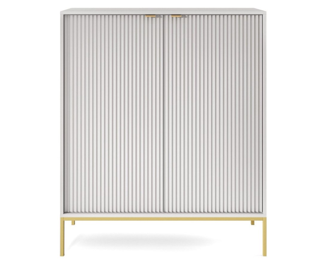 Deine Möbel 24 Kommode NOVO K104 Hochkommode Sideboard Weiß Grau Schwarz Premium (Set, 2 St., Wohnzimmer Flur Schlafzimmer Goldene Griffe), geriffelte Fronten 104 cm breit 2-türig 6 geschlossene Fächer von Deine Möbel 24