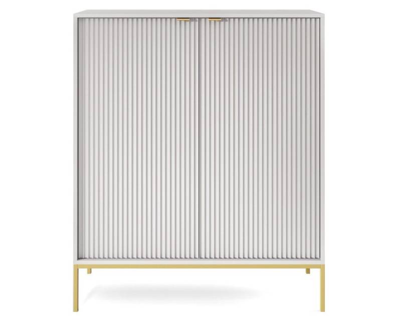 Deine Möbel 24 Kommode NOVO K104 Hochkommode Sideboard Weiß Grau Schwarz Premium (Set, 2 St., Wohnzimmer Flur Schlafzimmer Goldene Griffe), geriffelte Fronten 104 cm breit 2-türig 6 geschlossene Fächer von Deine Möbel 24