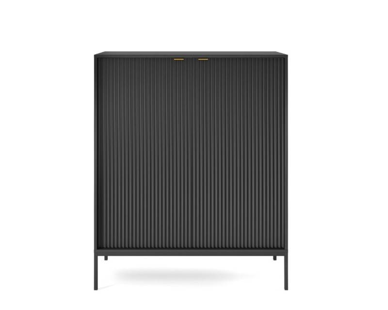 Deine Möbel 24 Kommode NOVO K104 Hochkommode Sideboard Weiß Grau Schwarz Premium (Set, 2 St., Wohnzimmer Flur Schlafzimmer Goldene Griffe), geriffelte Fronten 104 cm breit 2-türig 6 geschlossene Fächer von Deine Möbel 24