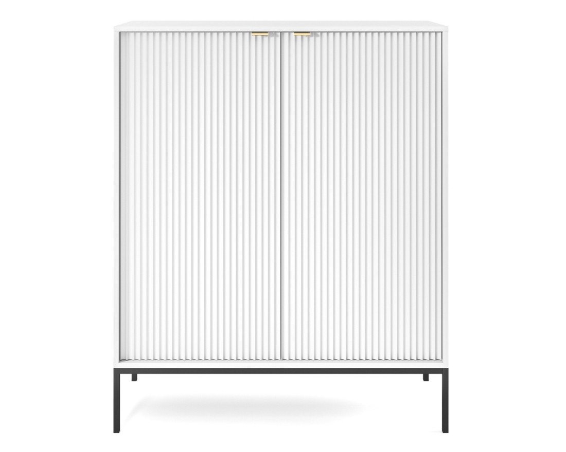 Deine Möbel 24 Kommode NOVO K104 Hochkommode Sideboard Weiß Grau Schwarz Premium (Set, 2 St., Wohnzimmer Flur Schlafzimmer Goldene Griffe), geriffelte Fronten 104 cm breit 2-türig 6 geschlossene Fächer von Deine Möbel 24