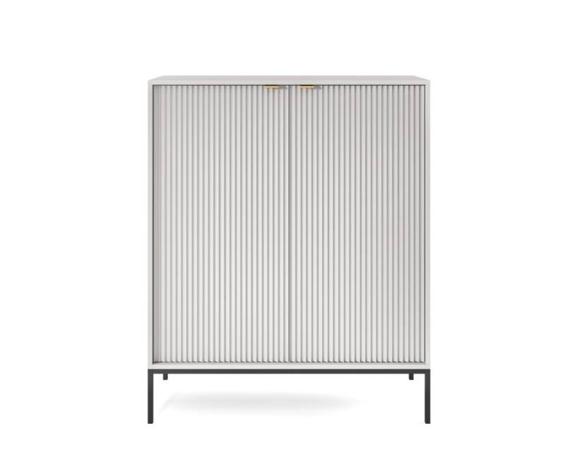 Deine Möbel 24 Kommode NOVO K104 Hochkommode Sideboard Weiß Grau Schwarz Premium (Set, 2 St., Wohnzimmer Flur Schlafzimmer Goldene Griffe), geriffelte Fronten 104 cm breit 2-türig 6 geschlossene Fächer von Deine Möbel 24