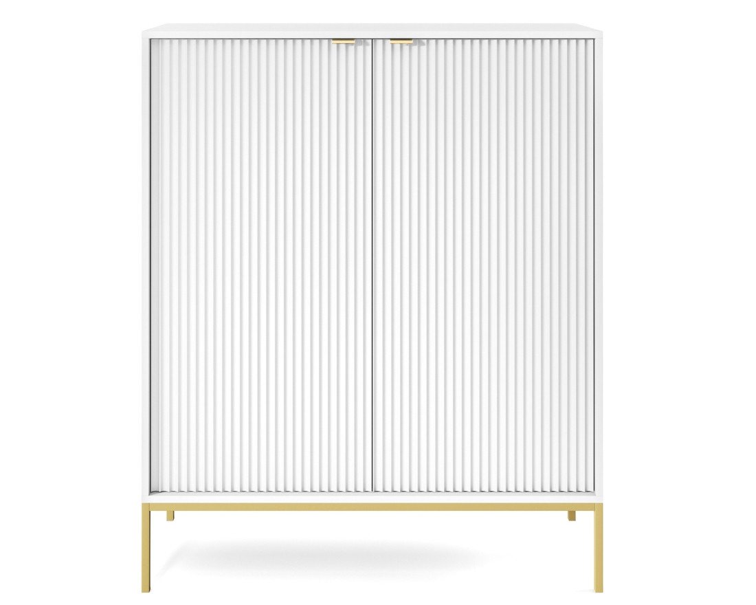 Deine Möbel 24 Kommode NOVO K104 Hochkommode Sideboard Weiß Grau Schwarz Premium (Set, 2 St., Wohnzimmer Flur Schlafzimmer Goldene Griffe), geriffelte Fronten 104 cm breit 2-türig 6 geschlossene Fächer von Deine Möbel 24