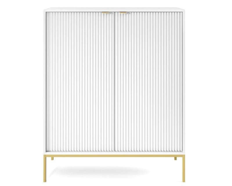 Deine Möbel 24 Kommode NOVO K104 Hochkommode Sideboard Weiß Grau Schwarz Premium (Set, 2 St., Wohnzimmer Flur Schlafzimmer Goldene Griffe), geriffelte Fronten 104 cm breit 2-türig 6 geschlossene Fächer von Deine Möbel 24