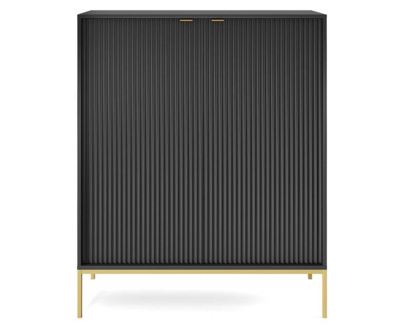 Deine Möbel 24 Kommode NOVO K104 Hochkommode Sideboard Weiß Grau Schwarz Premium (Set, 2 St., Wohnzimmer Flur Schlafzimmer Goldene Griffe), geriffelte Fronten 104 cm breit 2-türig 6 geschlossene Fächer von Deine Möbel 24