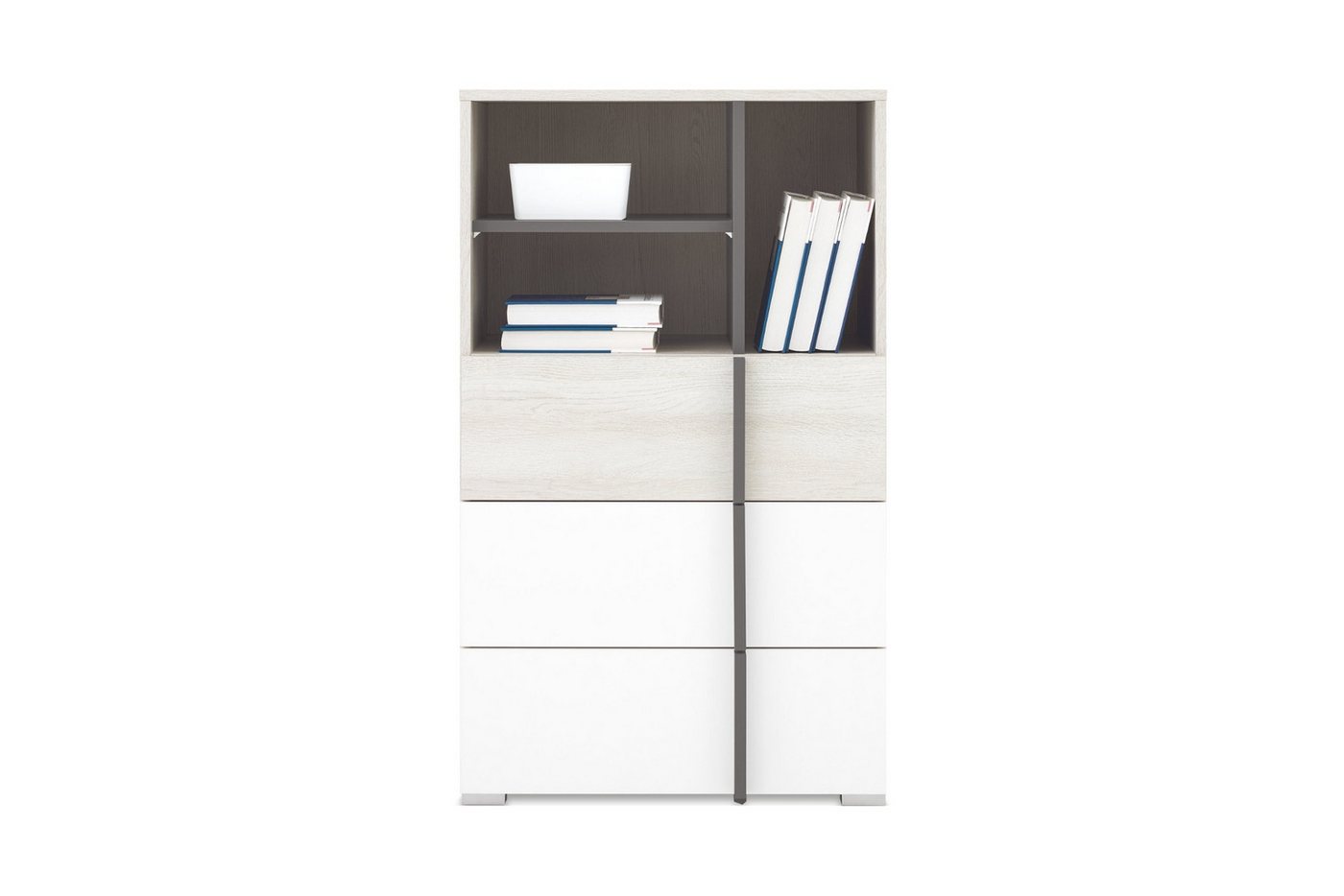 Deine Möbel 24 Kommode REMI 07 Sideboard 60 cm breit (Set, 2 St., mit Schubladen), REMI Kollektion Kinderzimmer Jugendzimmer Weiß Holz Anthrazit von Deine Möbel 24