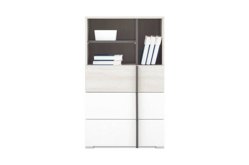 Deine Möbel 24 Kommode REMI 07 Sideboard 60 cm breit (Set, 2 St., mit Schubladen), REMI Kollektion Kinderzimmer Jugendzimmer Weiß Holz Anthrazit von Deine Möbel 24
