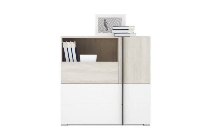 Deine Möbel 24 Kommode REMI 08 Sideboard 90 cm breit (Set, 2 St., mit Schubladen), REMI Kollektion Kinderzimmer Jugendzimmer Weiß Holz Anthrazit von Deine Möbel 24