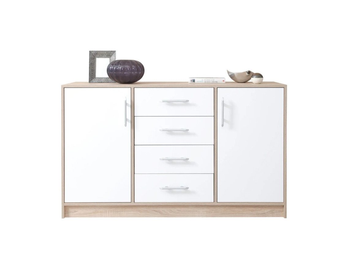 Deine Möbel 24 Kommode SAM SRK1 Garderobe Garderobensystem Artisan Anthrazit 2-türig (Set, 3 St., große Kommode 140 cm breit Stauraum Weiß Sonoma), Drehtür inkl. geschlossene Fächer Einlegeböden 4 Schubladen von Deine Möbel 24