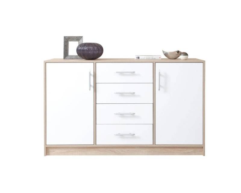 Deine Möbel 24 Kommode SAM SRK1 Garderobe Garderobensystem Artisan Anthrazit 2-türig (Set, 3 St., große Kommode 140 cm breit Stauraum Weiß Sonoma), Drehtür inkl. geschlossene Fächer Einlegeböden 4 Schubladen von Deine Möbel 24