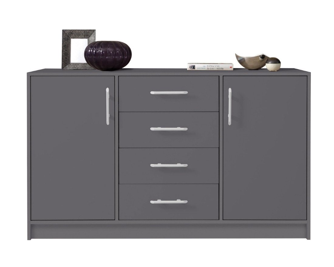 Deine Möbel 24 Kommode SAM SRK1 Garderobe Garderobensystem Artisan Anthrazit 2-türig (Set, 3 St., große Kommode 140 cm breit Stauraum Weiß Sonoma), Drehtür inkl. geschlossene Fächer Einlegeböden 4 Schubladen von Deine Möbel 24