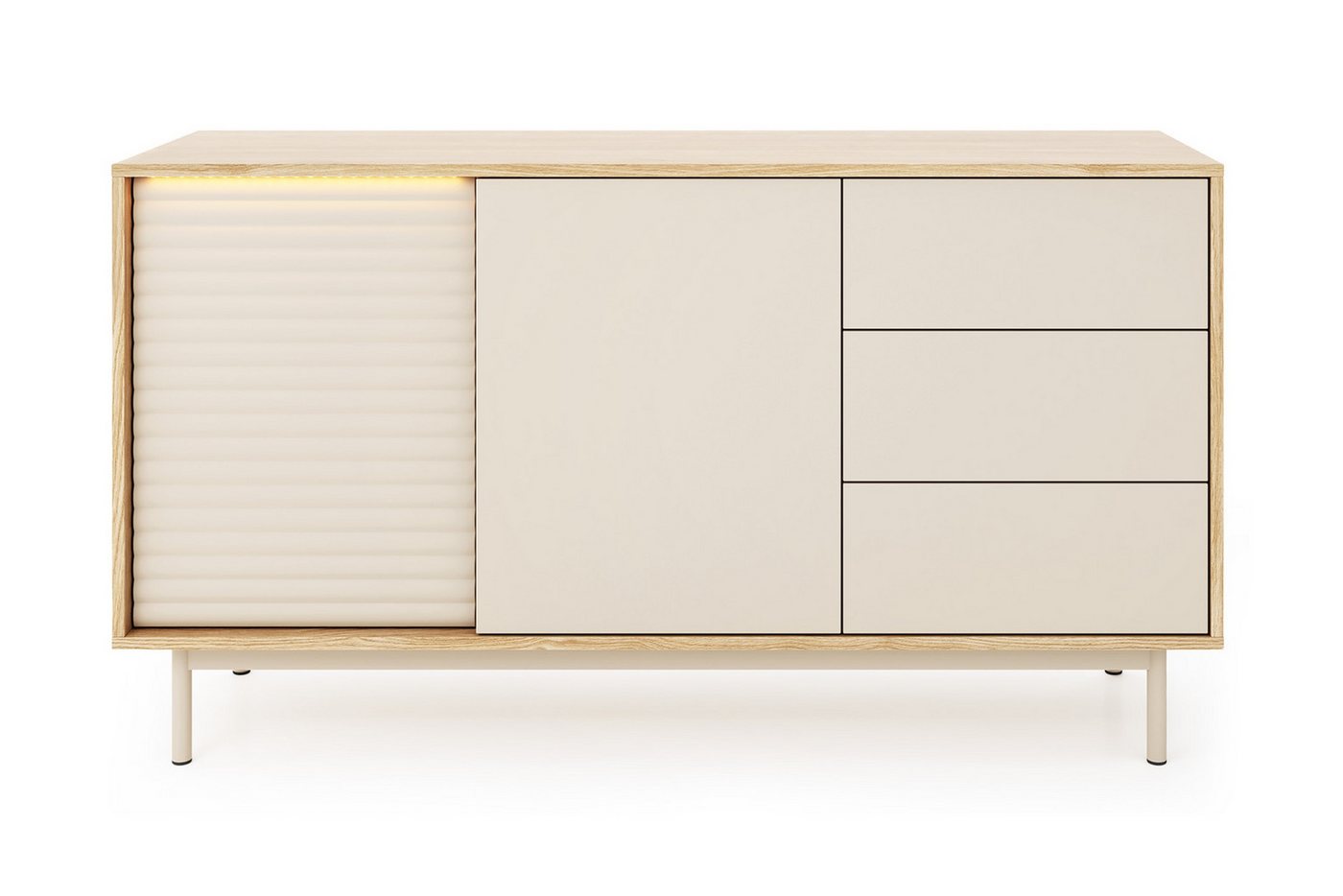 Deine Möbel 24 Kommode TOGY 03 140cm breit mit LED-Beleuchtung (Wohnzimmer-Set, 1 St., Teil einer modernen Wohnzimmermöbel-Kollektion), integrierte LED-Beleuchtung, geriffelte Fronten von Deine Möbel 24