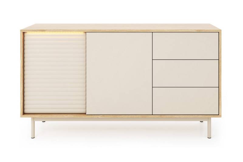 Deine Möbel 24 Kommode TOGY 03 140cm breit mit LED-Beleuchtung (Wohnzimmer-Set, 1 St., Teil einer modernen Wohnzimmermöbel-Kollektion), integrierte LED-Beleuchtung, geriffelte Fronten von Deine Möbel 24