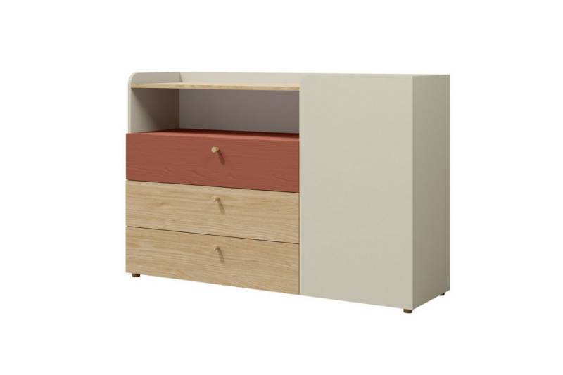 Deine Möbel 24 Kommode YOGI 08 Kinderkommode Sideboard 140 cm breit (Set, 3 St., inkl. 3 Schubladen), Kinderzimmer Jugendzimmer Graubeige Geölte Eiche Eukalyptus Koralle von Deine Möbel 24