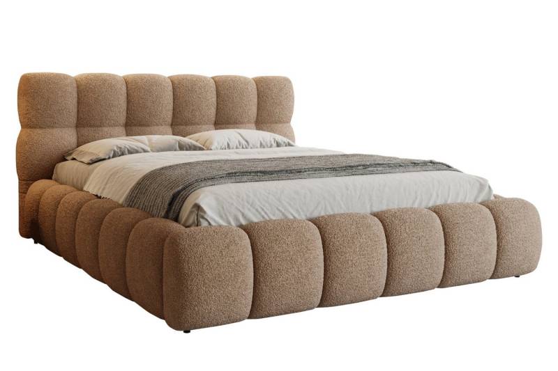 Deine Möbel 24 Polsterbett LUVA Bubble Bett mit Bettkasten und Lattenrost Stauraumbett (Set, 3-tlg., Bett in Bouclé Weiß, Creme, Dunkelbeige, Grau, Hellgrau, Braun), Stauraumbett in 140x200 160x200 180x200 200x200 von Deine Möbel 24