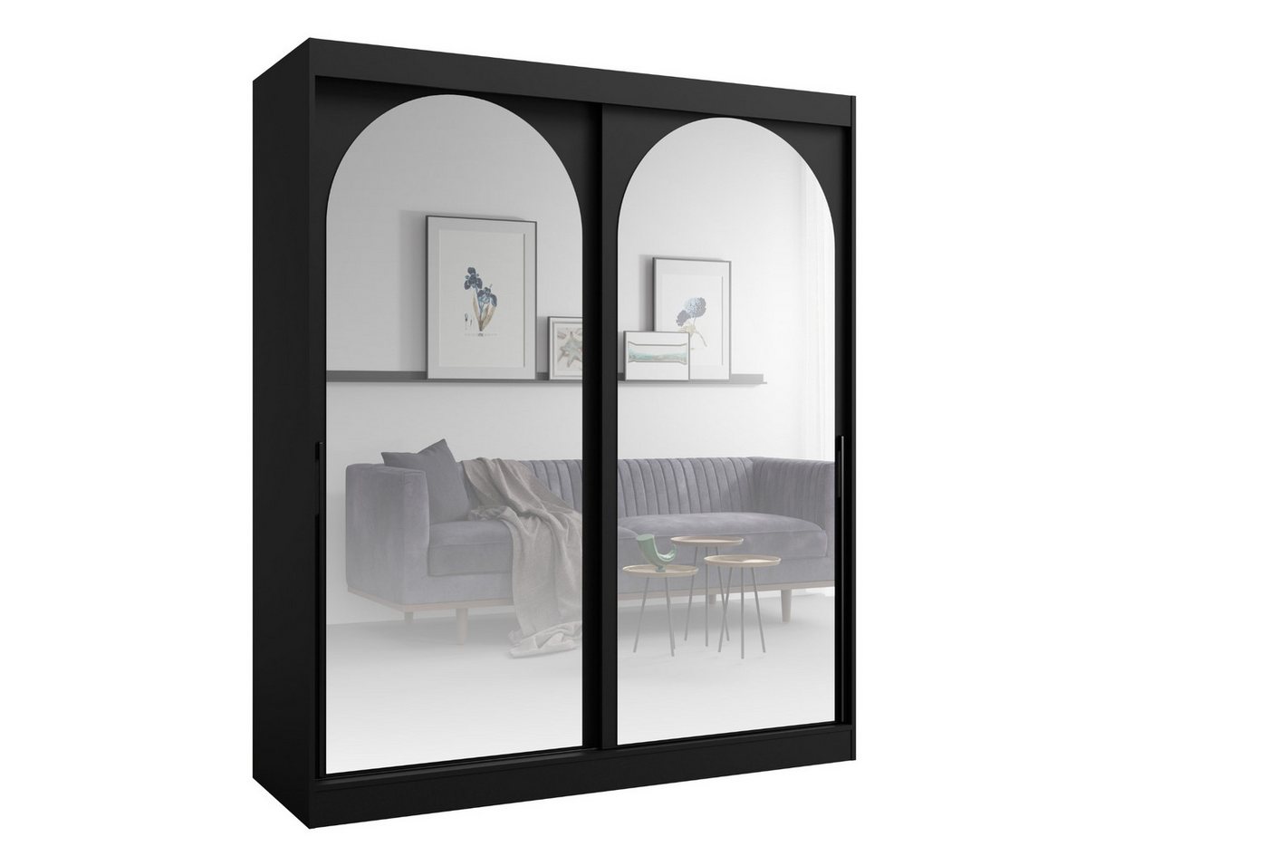 Deine Möbel 24 Schiebetürenschrank MOSSA 180 cm breit mit Spiegel (perfekt für Schlafzimmer, Flur, Garderobe, 1-St., Schwebetürenschrank) Kleiderschrank in Weiß, Schwarz Cashmere von Deine Möbel 24