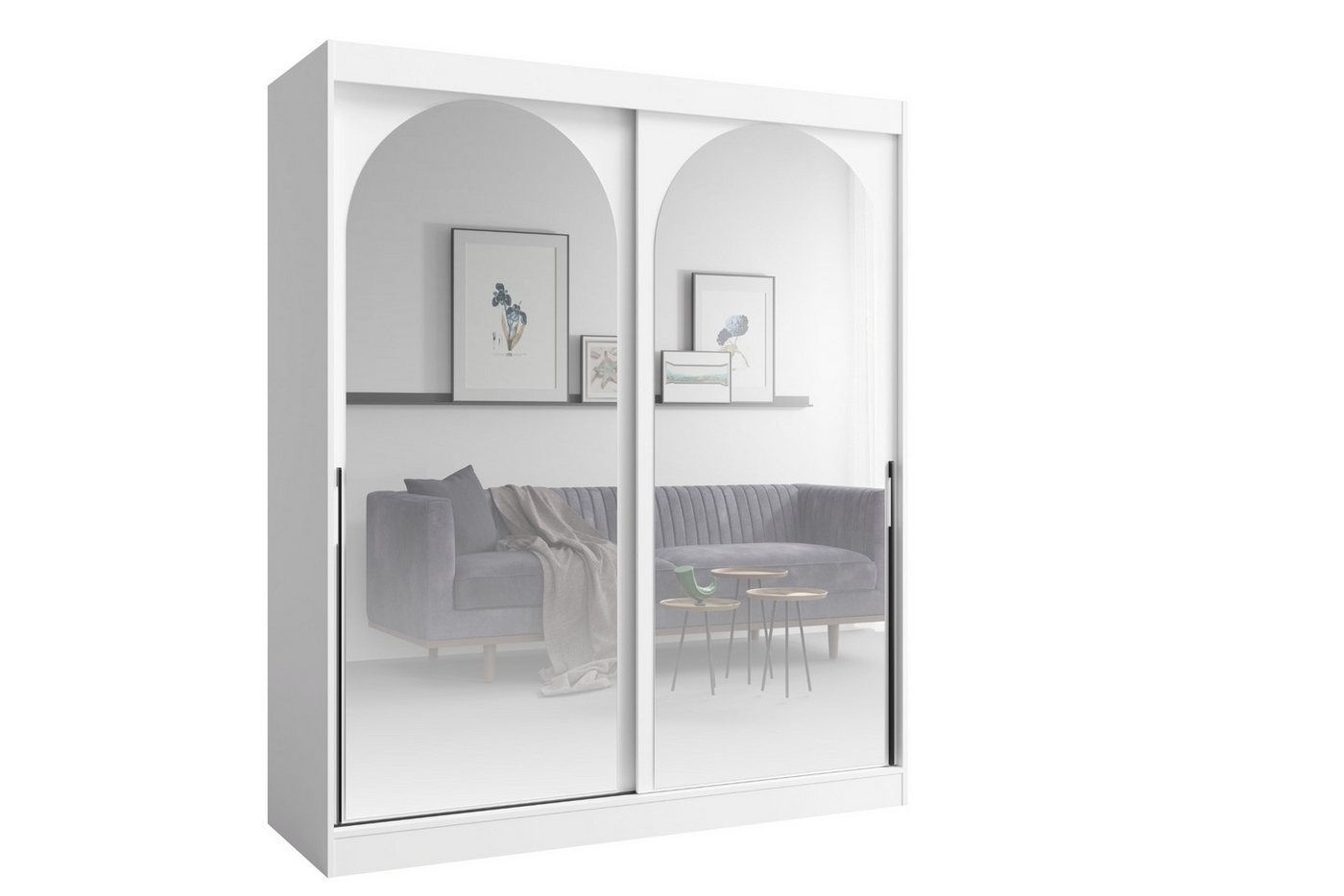 Deine Möbel 24 Schiebetürenschrank MOSSA 180 cm breit mit Spiegel (perfekt für Schlafzimmer, Flur, Garderobe, 1-St., Schwebetürenschrank) Kleiderschrank in Weiß, Schwarz Cashmere von Deine Möbel 24