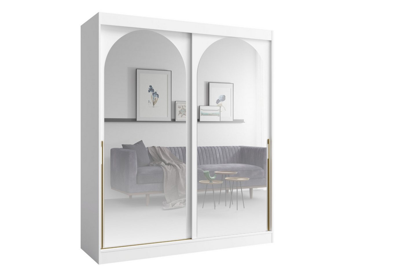 Deine Möbel 24 Schiebetürenschrank MOSSA 180 cm breit mit Spiegel (perfekt für Schlafzimmer, Flur, Garderobe, 1-St., Schwebetürenschrank) Kleiderschrank in Weiß, Schwarz Cashmere von Deine Möbel 24