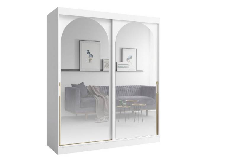 Deine Möbel 24 Schiebetürenschrank MOSSA 180 cm breit mit Spiegel (perfekt für Schlafzimmer, Flur, Garderobe, 1-St., Schwebetürenschrank) Kleiderschrank in Weiß, Schwarz Cashmere von Deine Möbel 24