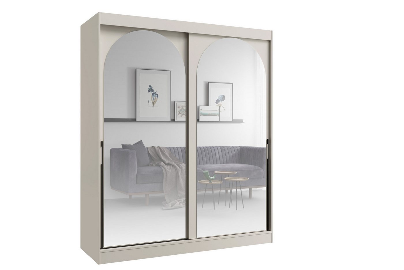 Deine Möbel 24 Schiebetürenschrank MOSSA 180 cm breit mit Spiegel (perfekt für Schlafzimmer, Flur, Garderobe, 1-St., Schwebetürenschrank) Kleiderschrank in Weiß, Schwarz Cashmere von Deine Möbel 24