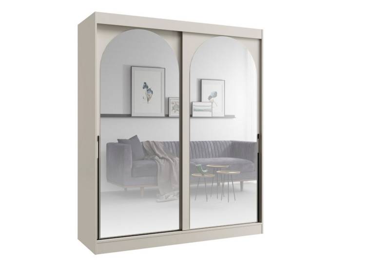 Deine Möbel 24 Schiebetürenschrank MOSSA 180 cm breit mit Spiegel (perfekt für Schlafzimmer, Flur, Garderobe, 1-St., Schwebetürenschrank) Kleiderschrank in Weiß, Schwarz Cashmere von Deine Möbel 24