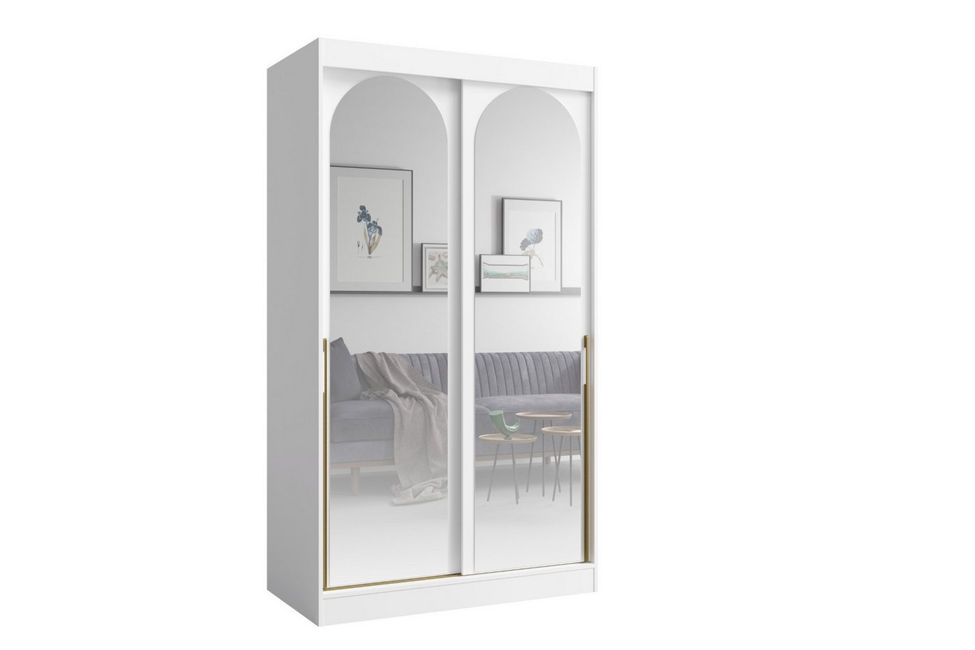 Deine Möbel 24 Schiebetürenschrank MOSSA 120 cm breit mit Spiegel (ideal für Schlafzimmer, Flur & Garderobe, 1-St., Schwebetürenschrank 120 cm breit) Kleiderschrank in Weiß, Schwarz Cashmere von Deine Möbel 24