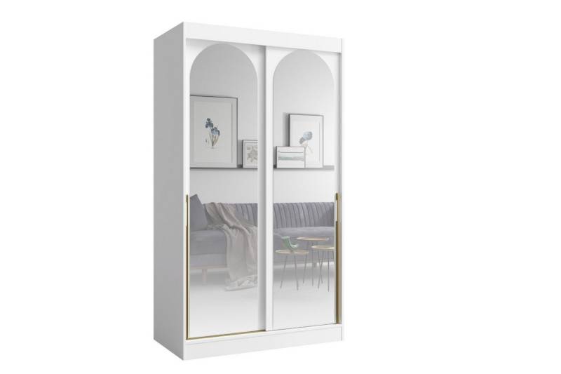 Deine Möbel 24 Schiebetürenschrank MOSSA 120 cm breit mit Spiegel (ideal für Schlafzimmer, Flur & Garderobe, 1-St., Schwebetürenschrank 120 cm breit) Kleiderschrank in Weiß, Schwarz Cashmere von Deine Möbel 24