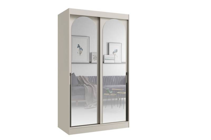 Deine Möbel 24 Schiebetürenschrank MOSSA 120 cm breit mit Spiegel (ideal für Schlafzimmer, Flur & Garderobe, 1-St., Schwebetürenschrank 120 cm breit) Kleiderschrank in Weiß, Schwarz Cashmere von Deine Möbel 24