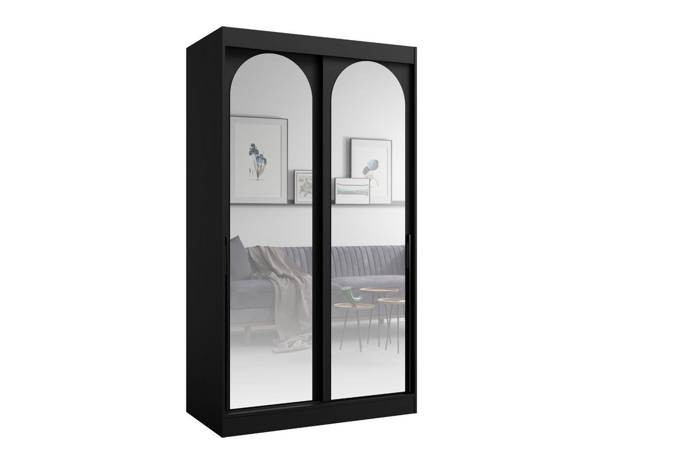 Deine Möbel 24 Schiebetürenschrank MOSSA 120 cm breit mit Spiegel (ideal für Schlafzimmer, Flur & Garderobe, 1-St., Schwebetürenschrank 120 cm breit) Kleiderschrank in Weiß, Schwarz Cashmere von Deine Möbel 24