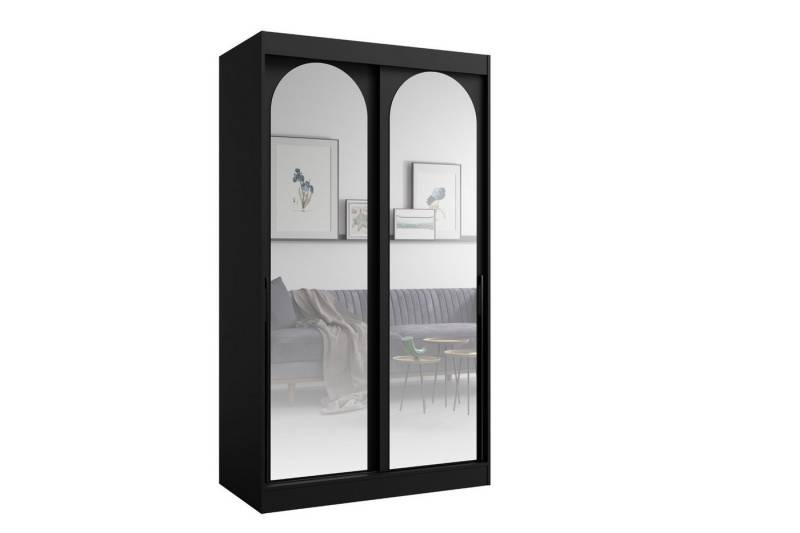 Deine Möbel 24 Schiebetürenschrank MOSSA 120 cm breit mit Spiegel (ideal für Schlafzimmer, Flur & Garderobe, 1-St., Schwebetürenschrank 120 cm breit) Kleiderschrank in Weiß, Schwarz Cashmere von Deine Möbel 24