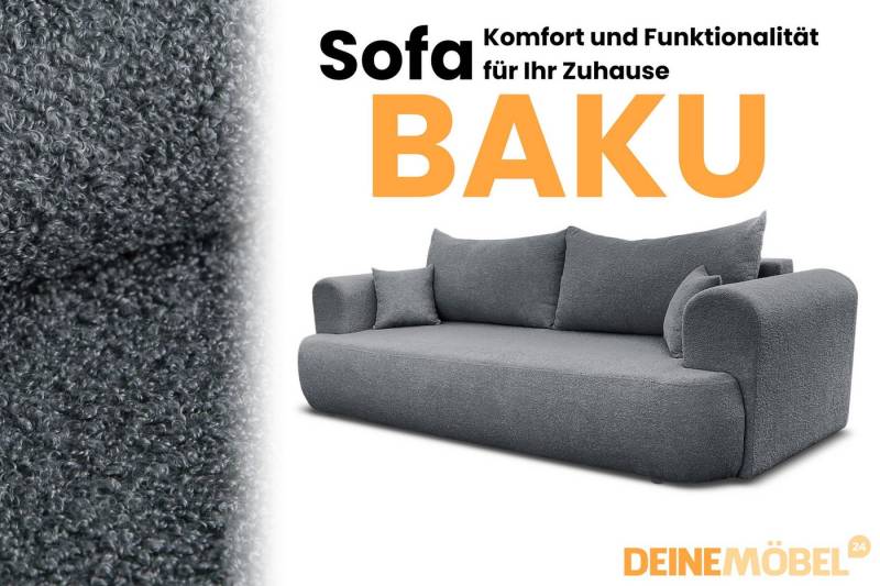 Deine Möbel 24 Schlafsofa BAKU Sofa Couch Bouclé-Stoff 247x90 cm Wohnzimmer, Creme Beige Hellgrau Grau Dunkelgrau Graubeige 2 Teile, mit Schlaffunktion von Deine Möbel 24