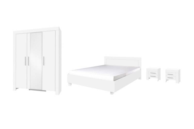 Deine Möbel 24 Schlafzimmer-Set CASPAR Komplettschlafzimmer Kleiderschrank 150 cm breit, (Kleiderschrank mit Spiegeltüren, 2x Nachttisch, Doppelbett 160x200, optional Kommode und Matratze, 4-tlg., Set), 5-teilig, Kommode optional, Weiß oder Sonoma, Spiegel, viel Stauraum von Deine Möbel 24