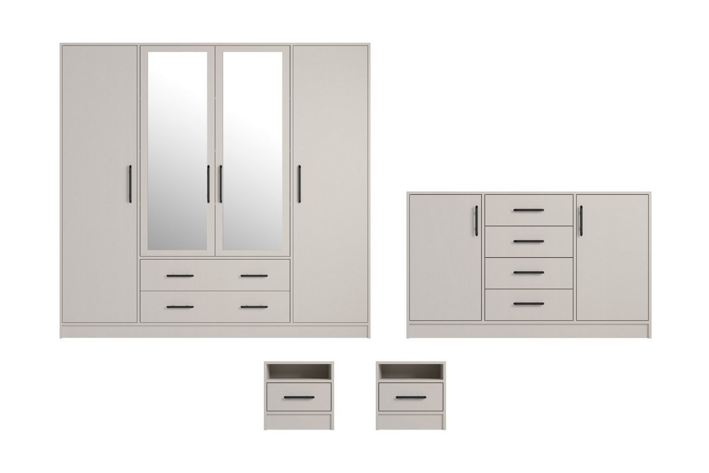 Deine Möbel 24 Schlafzimmer-Set SAM B Schlafzimmer, (Schrank SRL1 Kommode SRK1 Nachttisch SR7, 4-tlg., Eiche Artisan Weiß Matt Sonoma Anthrazit Cashmere), inkl. Kleiderschrank 4-türig Kommode 2x Nachttisch von Deine Möbel 24