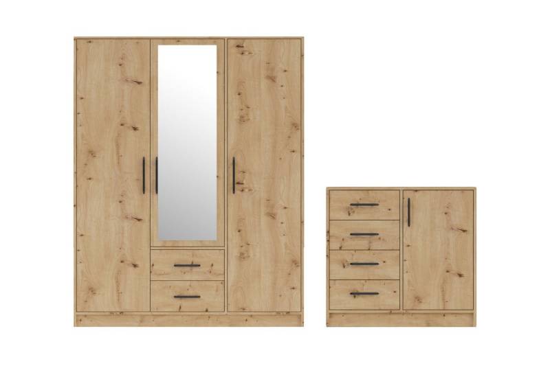 Deine Möbel 24 Schlafzimmer-Set SAM C Flur Schlafzimmer, (Set, 2-tlg., Eiche Artisan Weiß Matt Sonoma Anthrazit Cashmere), inkl. Kleiderschrank SRL2 3-türig 150 cm mit Spiegel Kommode SRK2 von Deine Möbel 24