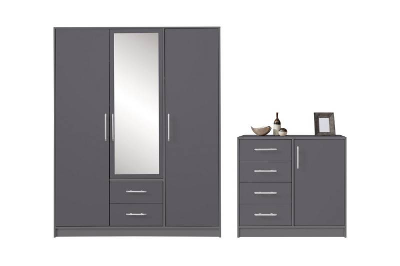 Deine Möbel 24 Schlafzimmer-Set SAM C Flur Schlafzimmer, (Set, 2-tlg., Eiche Artisan Weiß Matt Sonoma Anthrazit Cashmere), inkl. Kleiderschrank SRL2 3-türig 150 cm mit Spiegel Kommode SRK2 von Deine Möbel 24