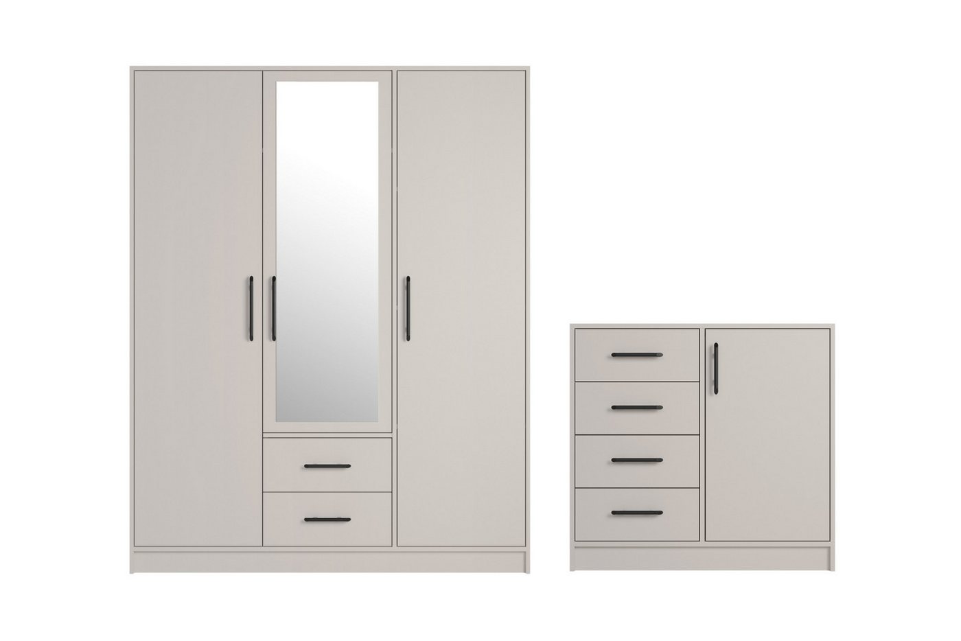 Deine Möbel 24 Schlafzimmer-Set SAM C Flur Schlafzimmer, (Set, 2-tlg., Eiche Artisan Weiß Matt Sonoma Anthrazit Cashmere), inkl. Kleiderschrank SRL2 3-türig 150 cm mit Spiegel Kommode SRK2 von Deine Möbel 24