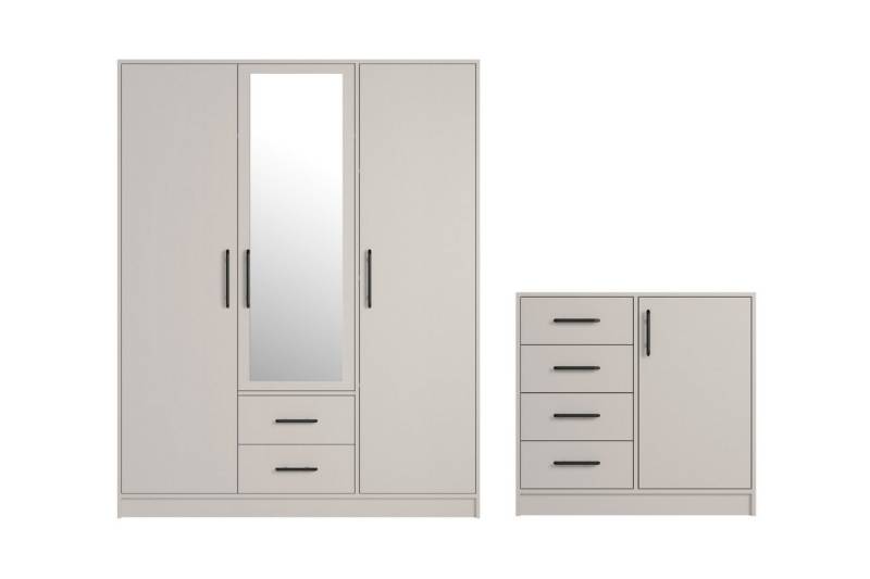 Deine Möbel 24 Schlafzimmer-Set SAM C Flur Schlafzimmer, (Set, 2-tlg., Eiche Artisan Weiß Matt Sonoma Anthrazit Cashmere), inkl. Kleiderschrank SRL2 3-türig 150 cm mit Spiegel Kommode SRK2 von Deine Möbel 24