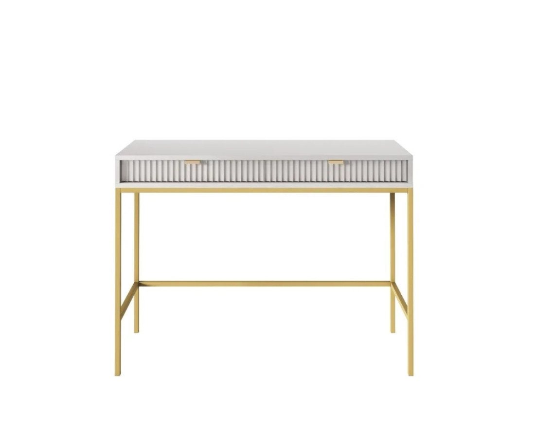 Deine Möbel 24 Schminktisch NOVO T104 Hochkommode Weiß Grau Schwarz Premium (Set, 2-St., Wohnzimmer Flur Schlafzimmer Goldene Griffe), geriffelte Fronten 104 cm breit mit 2 Schubladen von Deine Möbel 24