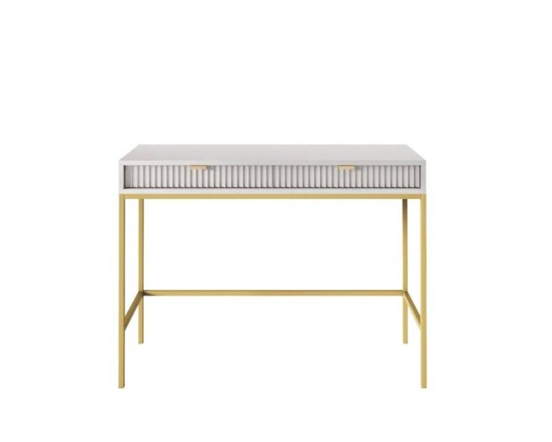 Deine Möbel 24 Schminktisch NOVO T104 Hochkommode Weiß Grau Schwarz Premium (Set, 2-St., Wohnzimmer Flur Schlafzimmer Goldene Griffe), geriffelte Fronten 104 cm breit mit 2 Schubladen von Deine Möbel 24