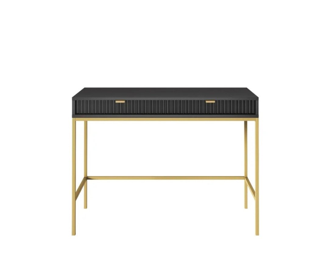 Deine Möbel 24 Schminktisch NOVO T104 Hochkommode Weiß Grau Schwarz Premium (Set, 2-St., Wohnzimmer Flur Schlafzimmer Goldene Griffe), geriffelte Fronten 104 cm breit mit 2 Schubladen von Deine Möbel 24