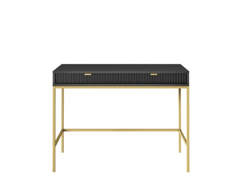 Deine Möbel 24 Schminktisch NOVO T104 Hochkommode Weiß Grau Schwarz Premium (Set, 2-St., Wohnzimmer Flur Schlafzimmer Goldene Griffe), geriffelte Fronten 104 cm breit mit 2 Schubladen von Deine Möbel 24