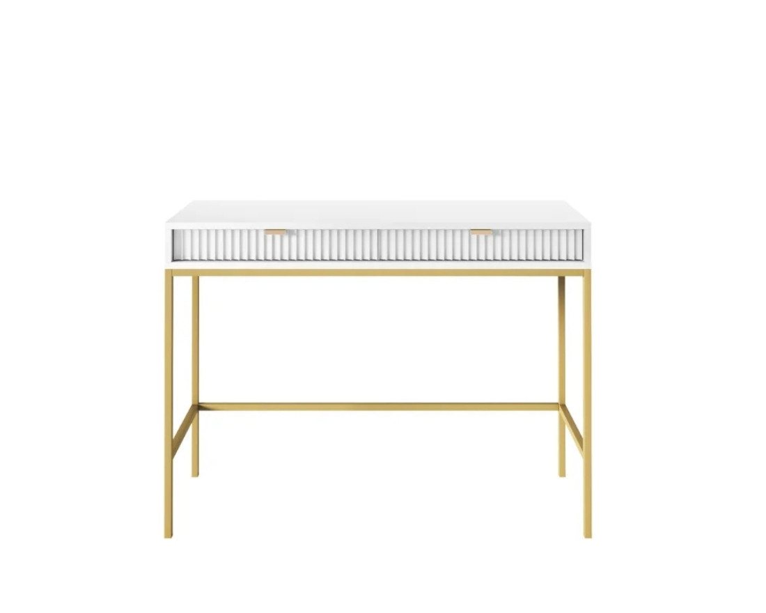 Deine Möbel 24 Schminktisch NOVO T104 Hochkommode Weiß Grau Schwarz Premium (Set, 2-St., Wohnzimmer Flur Schlafzimmer Goldene Griffe), geriffelte Fronten 104 cm breit mit 2 Schubladen von Deine Möbel 24