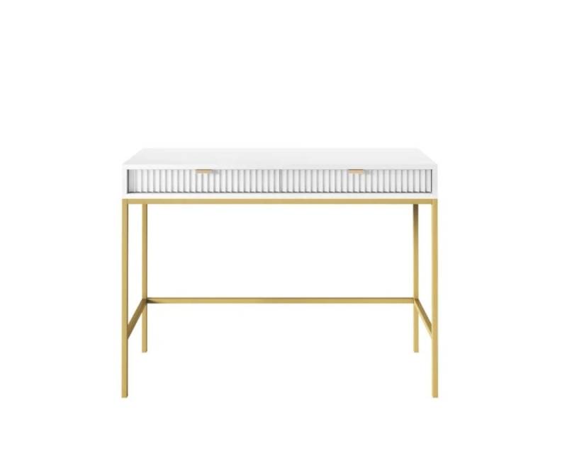 Deine Möbel 24 Schminktisch NOVO T104 Hochkommode Weiß Grau Schwarz Premium (Set, 2-St., Wohnzimmer Flur Schlafzimmer Goldene Griffe), geriffelte Fronten 104 cm breit mit 2 Schubladen von Deine Möbel 24