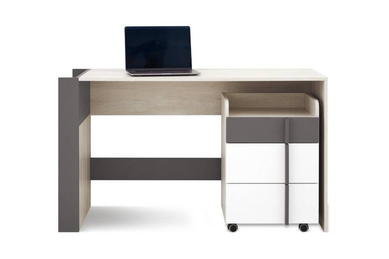 Deine Möbel 24 Schreibtisch REMI 10 mit Container REMI 11 Kinderschreibtisch 130 cm breit (Set, 2-St., mit Schubladen), REMI Kollektion Kinderzimmer Jugendzimmer Weiß Holz Anthrazit von Deine Möbel 24