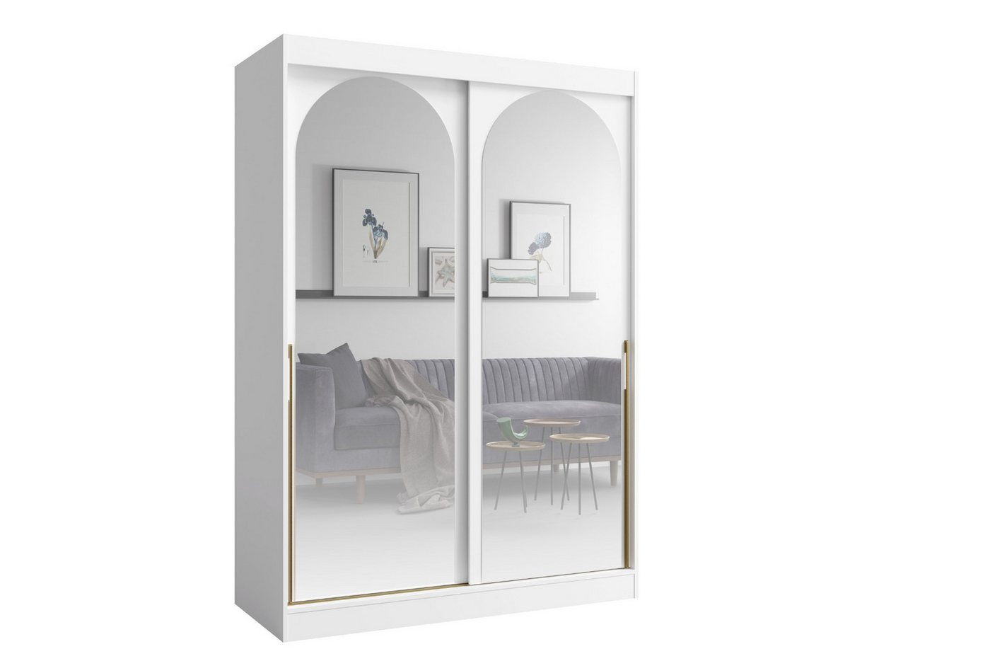 Deine Möbel 24 Schwebetürenschrank MOSSA 150 cm breit Schiebetürenschrank mit Spiegel (perfekt für Schlafzimmer, Flur, Garderobe, 1-St., Kleiderschrank in Weiß, Schwarz Cashmere) Stilvolle Griffe in Gold oder Schwarz für einen eleganten Look von Deine Möbel 24